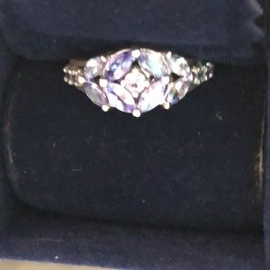 Cluster Tanzanite Sterling Silver Ring, size 6